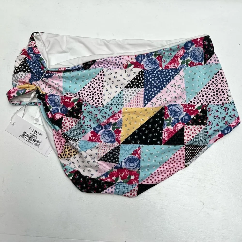 Frankies Bikinis Patchwork Halterneck Bikini Top and Puck Bikini Bottom Medium